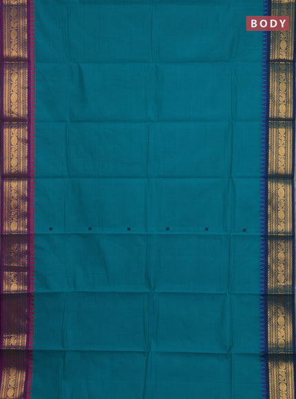 Chettinad cotton saree teal green and purple with thread woven buttas and zari woven border