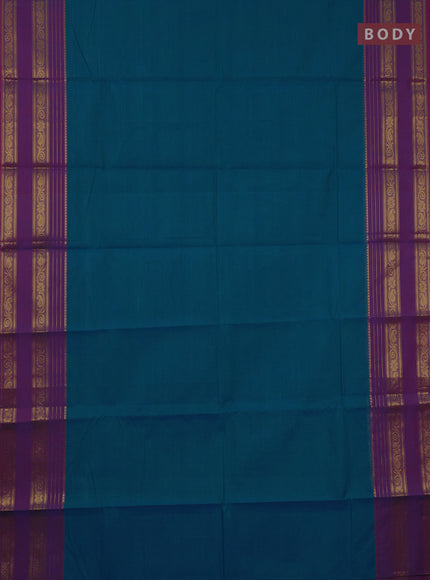 Chettinad cotton saree teal blue and magenta pink with plain body and rettapet zari woven border