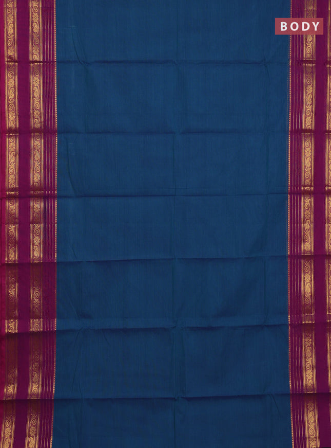 Chettinad cotton saree peacock green and purple with plain body and rettapet zari woven border