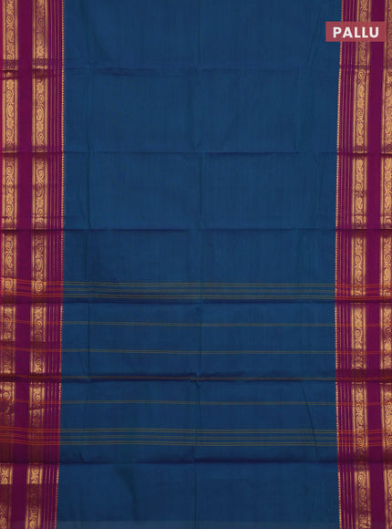Chettinad cotton saree peacock green and purple with plain body and rettapet zari woven border