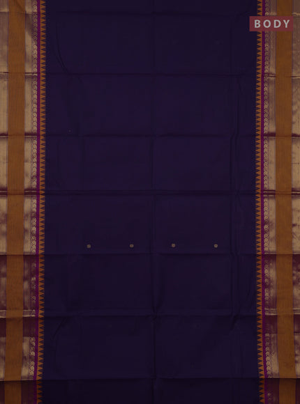 Chettinad cotton saree navy blue and mustard yellow with zari woven buttas and long rettapet zari woven border
