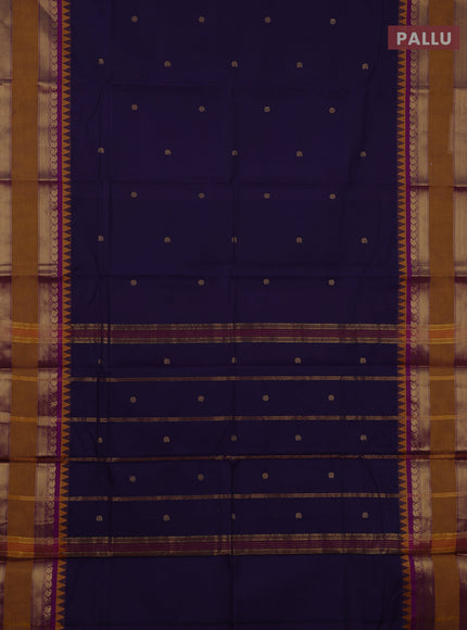 Chettinad cotton saree navy blue and mustard yellow with zari woven buttas and long rettapet zari woven border