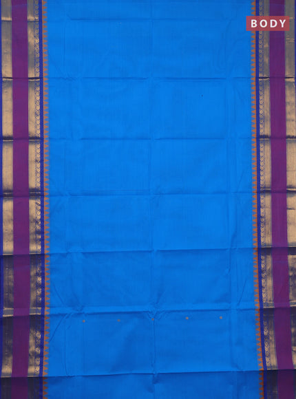 Chettinad cotton saree cs blue and purple with zari woven buttas and long rettapet zari woven border