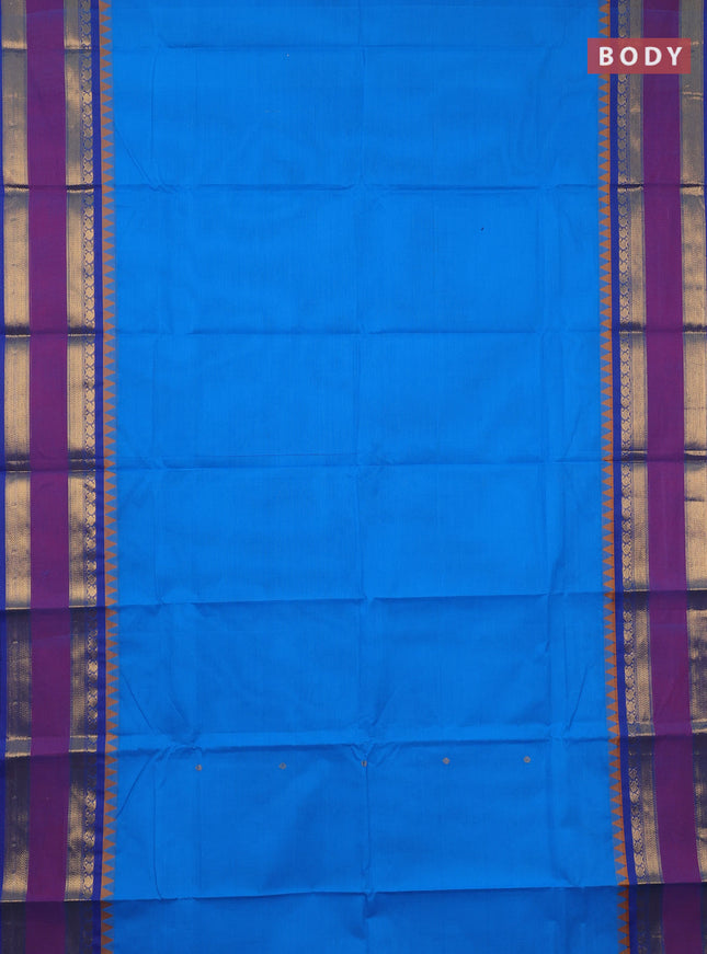 Chettinad cotton saree cs blue and purple with zari woven buttas and long rettapet zari woven border