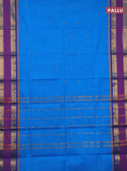 Chettinad cotton saree cs blue and purple with zari woven buttas and long rettapet zari woven border