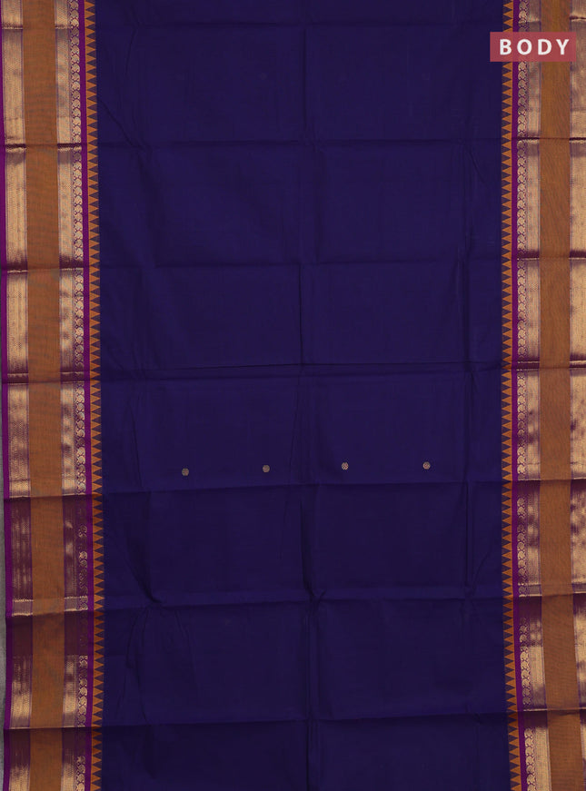 Chettinad cotton saree navy blue and mustard yellow with zari woven buttas and long rettapet zari woven border