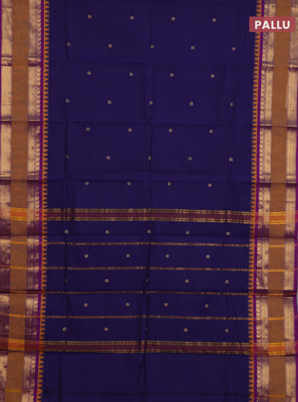 Chettinad cotton saree navy blue and mustard yellow with zari woven buttas and long rettapet zari woven border