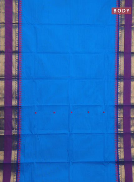 Chettinad cotton saree cs blue and purple with thread woven buttas and long rettapet zari woven border
