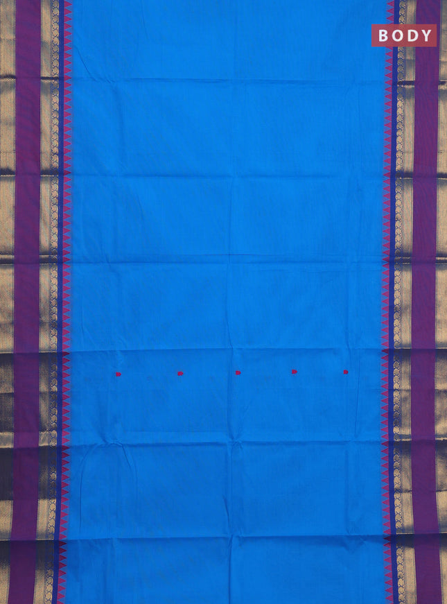 Chettinad cotton saree cs blue and purple with thread woven buttas and long rettapet zari woven border