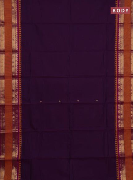 Chettinad cotton saree deep purple and mustard yellow with zari woven buttas and long rettapet zari woven border