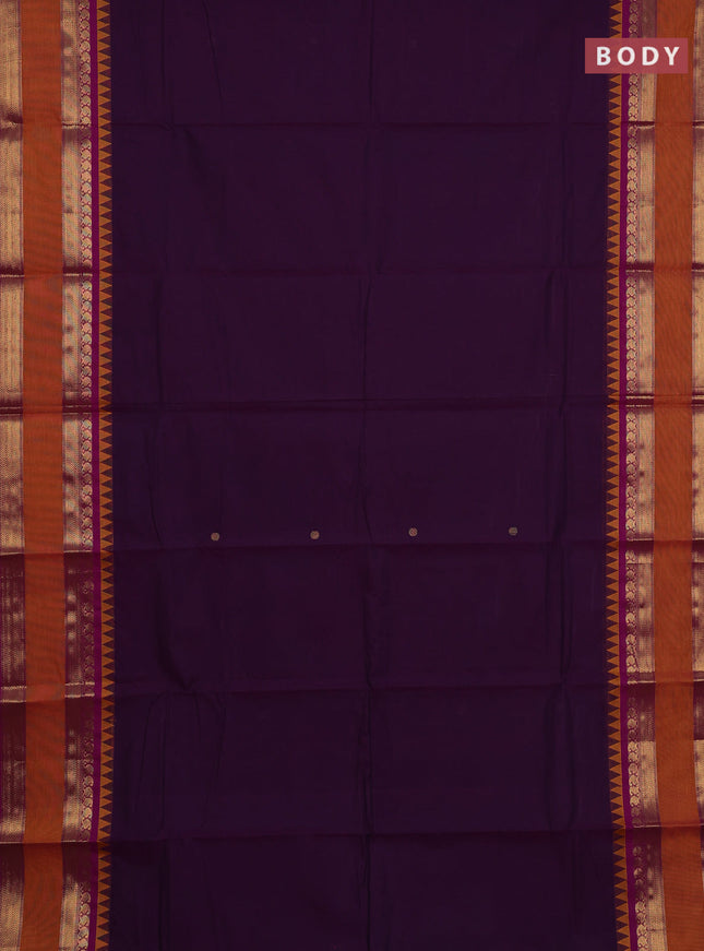 Chettinad cotton saree deep purple and mustard yellow with zari woven buttas and long rettapet zari woven border