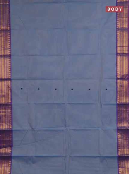 Chettinad cotton saree blue and purple with thread woven buttas and zari woven border
