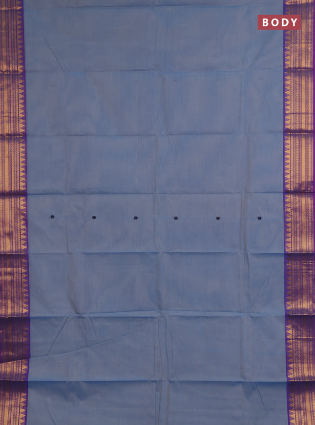 Chettinad cotton saree blue and purple with thread woven buttas and zari woven border