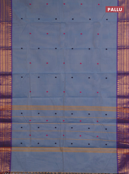 Chettinad cotton saree blue and purple with thread woven buttas and zari woven border