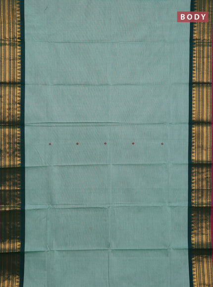 Chettinad cotton saree light green shade and pink shade with thread woven buttas and zari woven border