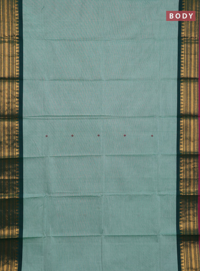 Chettinad cotton saree light green shade and pink shade with thread woven buttas and zari woven border