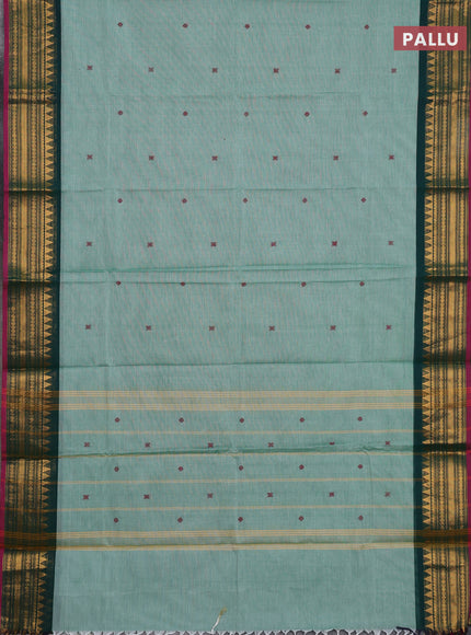 Chettinad cotton saree light green shade and pink shade with thread woven buttas and zari woven border