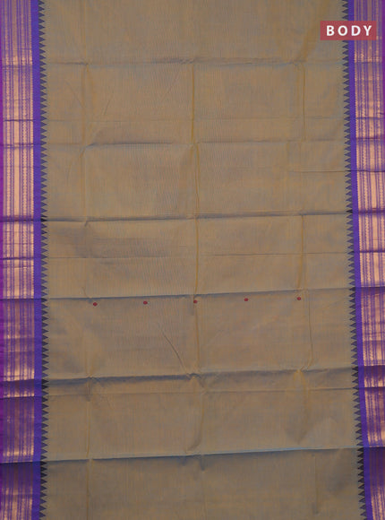 Chettinad cotton saree dual shade of bluish yellow and purple with thread woven buttas and zari woven border