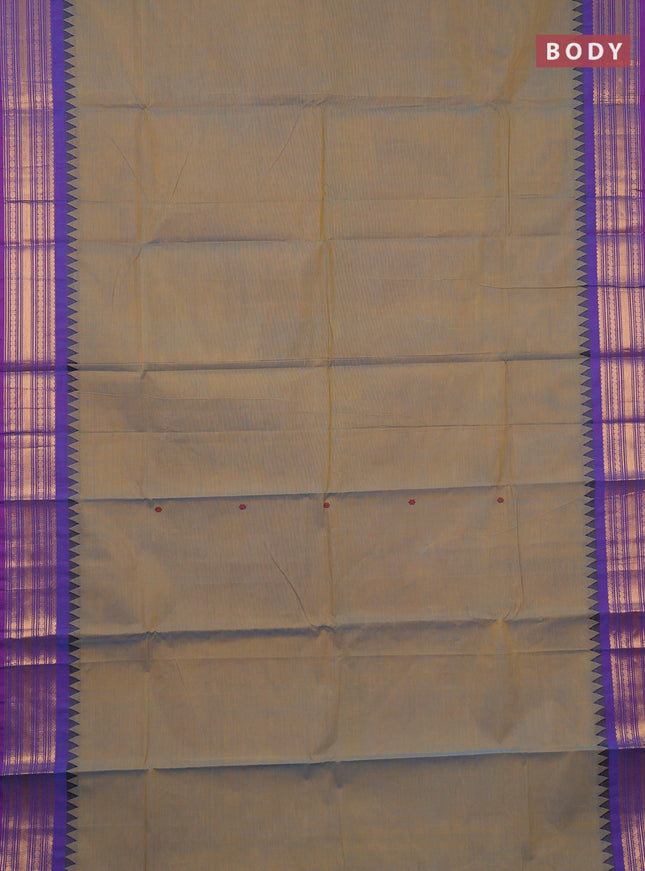 Chettinad cotton saree dual shade of bluish yellow and purple with thread woven buttas and zari woven border