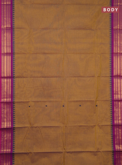 Chettinad cotton saree rust shade and purple with thread woven buttas and zari woven border