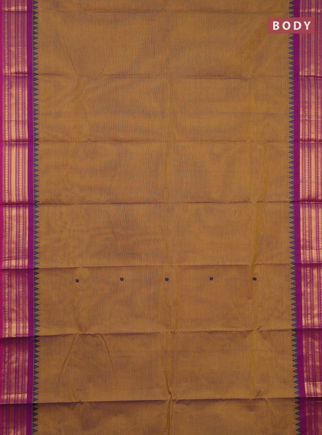 Chettinad cotton saree rust shade and purple with thread woven buttas and zari woven border