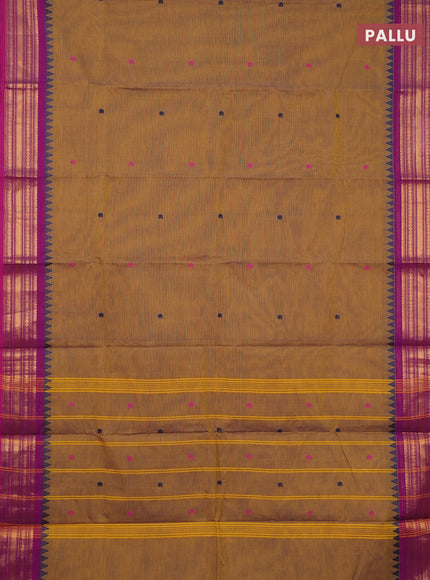 Chettinad cotton saree rust shade and purple with thread woven buttas and zari woven border