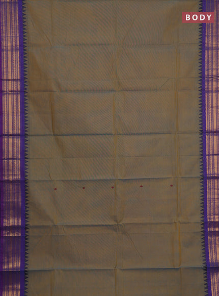 Chettinad cotton saree dual shade of bluish yellow and purple with thread woven buttas and zari woven border