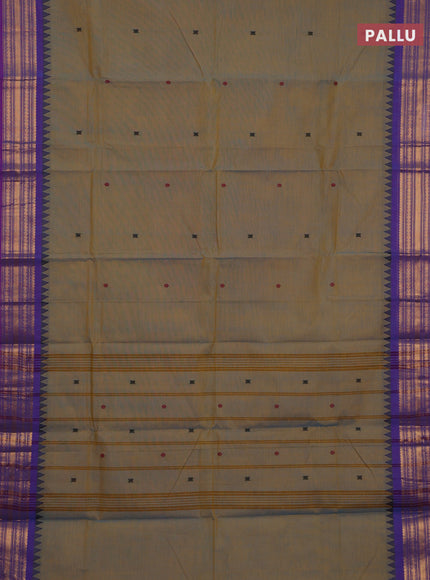 Chettinad cotton saree dual shade of bluish yellow and purple with thread woven buttas and zari woven border