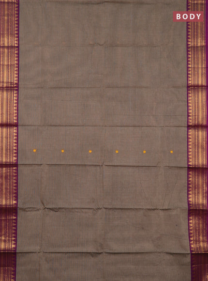 Chettinad cotton saree chiku shade and purple with thread woven buttas and zari woven border