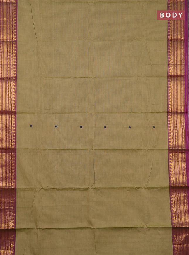 Chettinad cotton saree elaichi green and purple with thread woven buttas and zari woven border