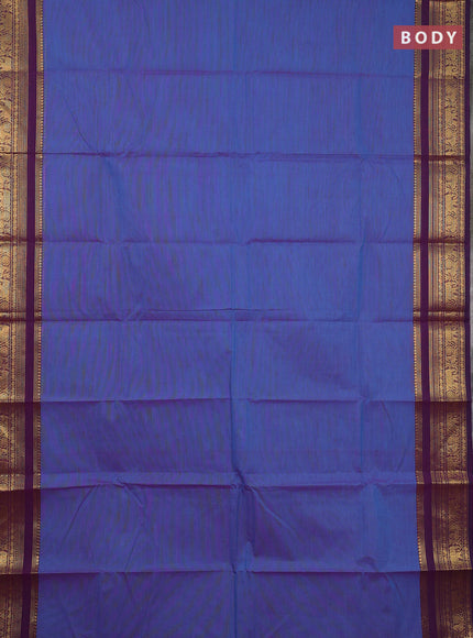 Chettinad cotton saree blue and purple with plain body and zari woven border