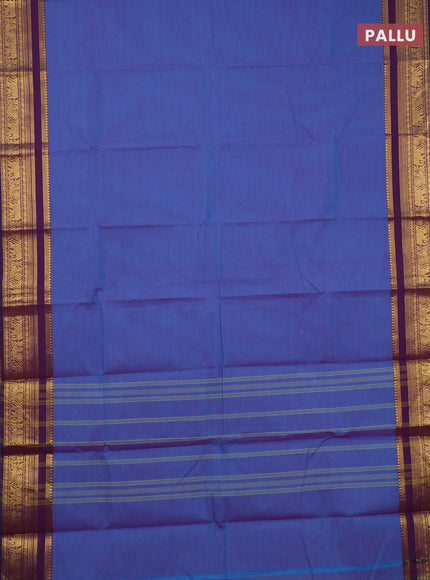 Chettinad cotton saree blue and purple with plain body and zari woven border