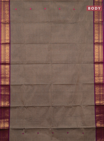 Chettinad cotton saree chiku and purple with thread woven buttas and zari woven border