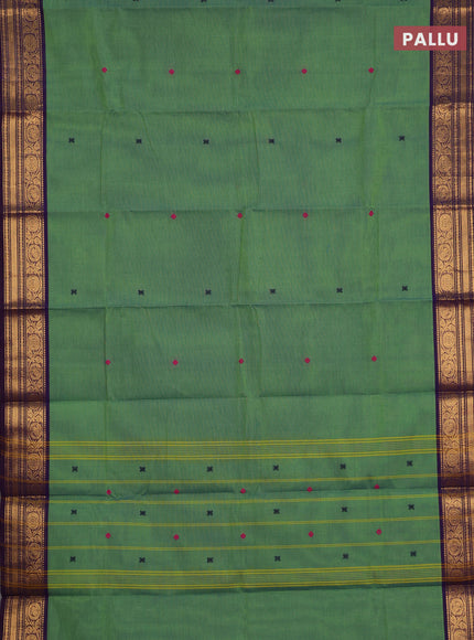 Chettinad cotton saree light green and violet with thread woven buttas and zari woven border