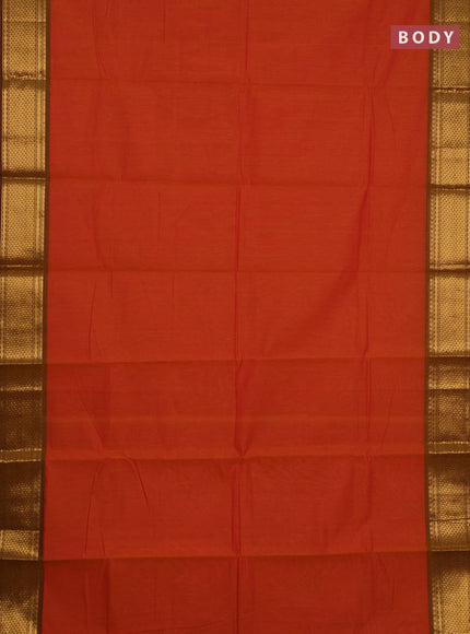 Chettinad cotton saree rust and rust shade with plain body and zari woven border