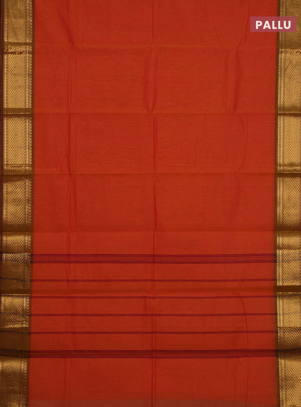 Chettinad cotton saree rust and rust shade with plain body and zari woven border