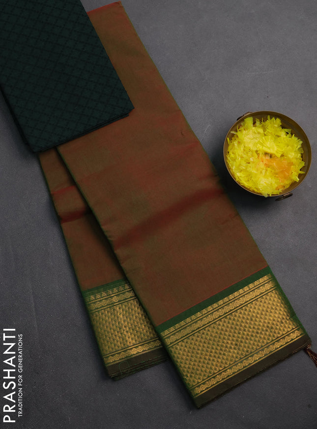 Chettinad cotton saree manthulir green and bottle green with plain body and zari woven border