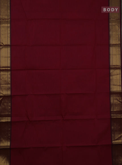 Chettinad cotton saree maroon and mustard green with plain body and zari woven border