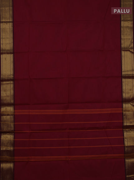 Chettinad cotton saree maroon and mustard green with plain body and zari woven border