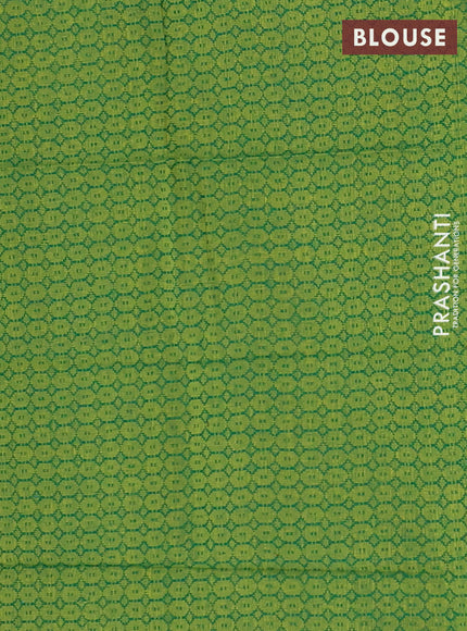 Chettinad cotton saree orange and light green with plain body and temple design thread & zari woven border
