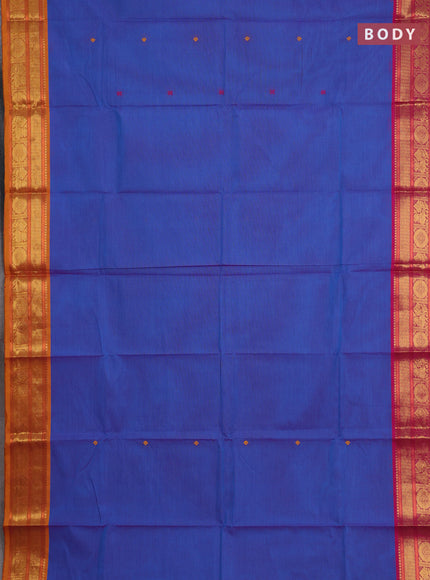 Chettinad cotton saree blue and mustard yellow with thread woven buttas and ganga jamuna border
