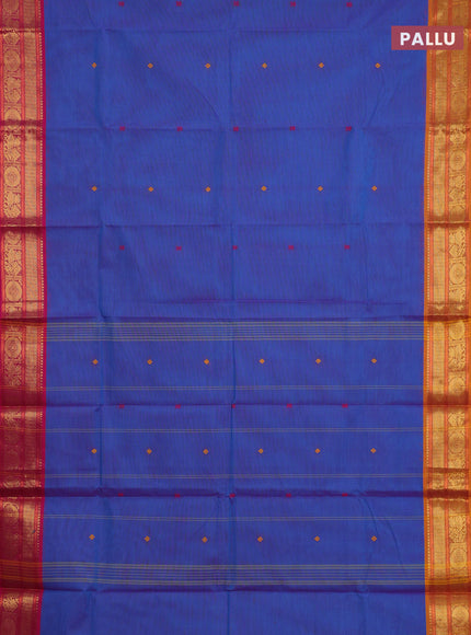 Chettinad cotton saree blue and mustard yellow with thread woven buttas and ganga jamuna border
