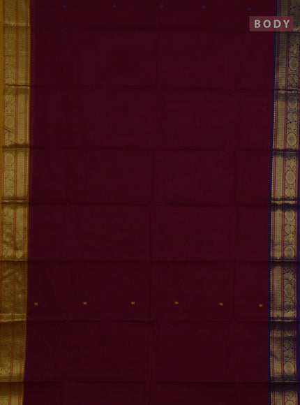 Chettinad cotton saree magenta pink and mustard yellow with thread woven buttas and ganga jamuna border