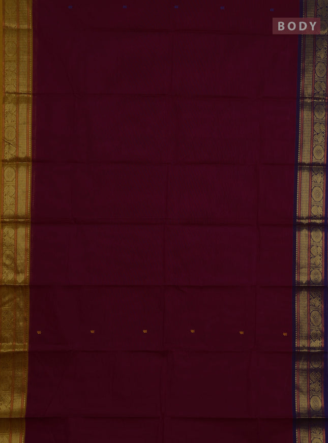 Chettinad cotton saree magenta pink and mustard yellow with thread woven buttas and ganga jamuna border