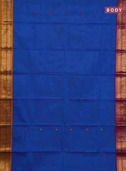Chettinad cotton saree blue and mustard yellow with thread woven buttas and ganga jamuna border