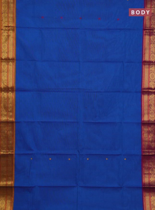 Chettinad cotton saree blue and mustard yellow with thread woven buttas and ganga jamuna border