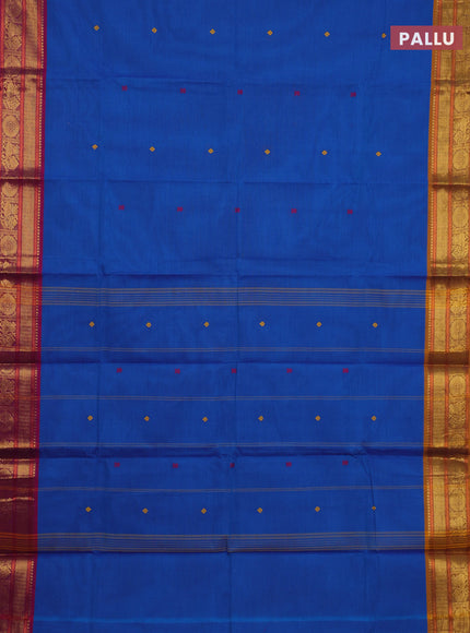 Chettinad cotton saree blue and mustard yellow with thread woven buttas and ganga jamuna border