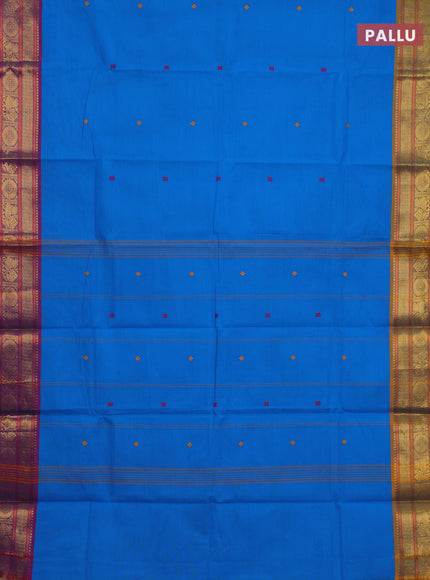 Chettinad cotton saree cs blue and purple with thread woven buttas and ganga jamuna border