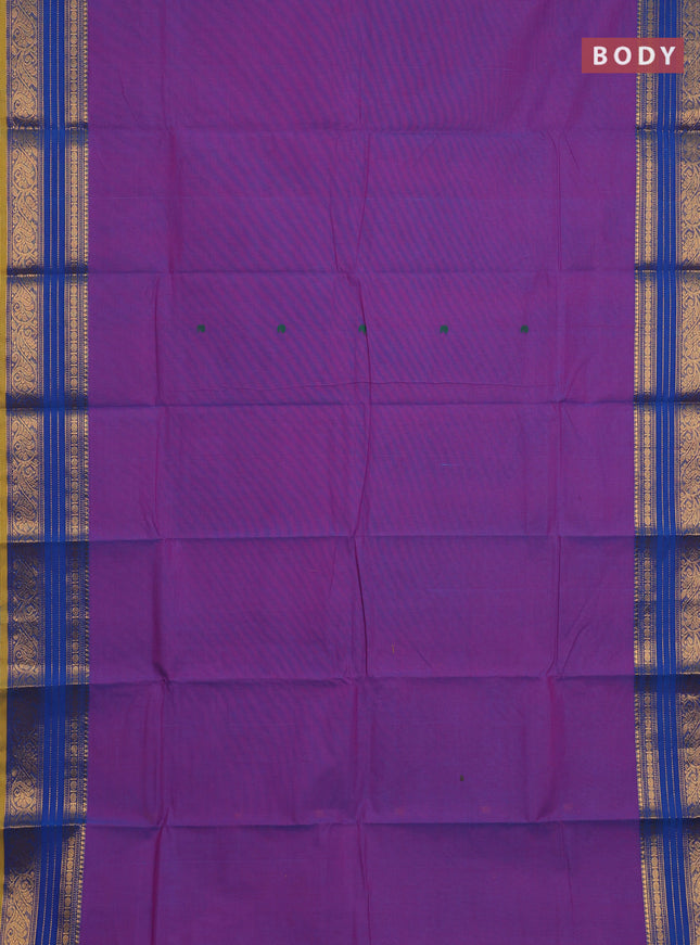 Chettinad cotton saree purple and lime green with thread woven buttas and zari woven border