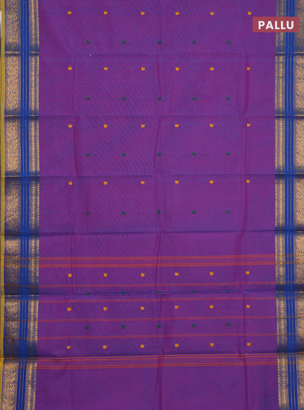 Chettinad cotton saree purple and lime green with thread woven buttas and zari woven border